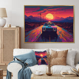 Pink And Blue Vintage Car Charisma - Cars Retro Canvas Wall Art