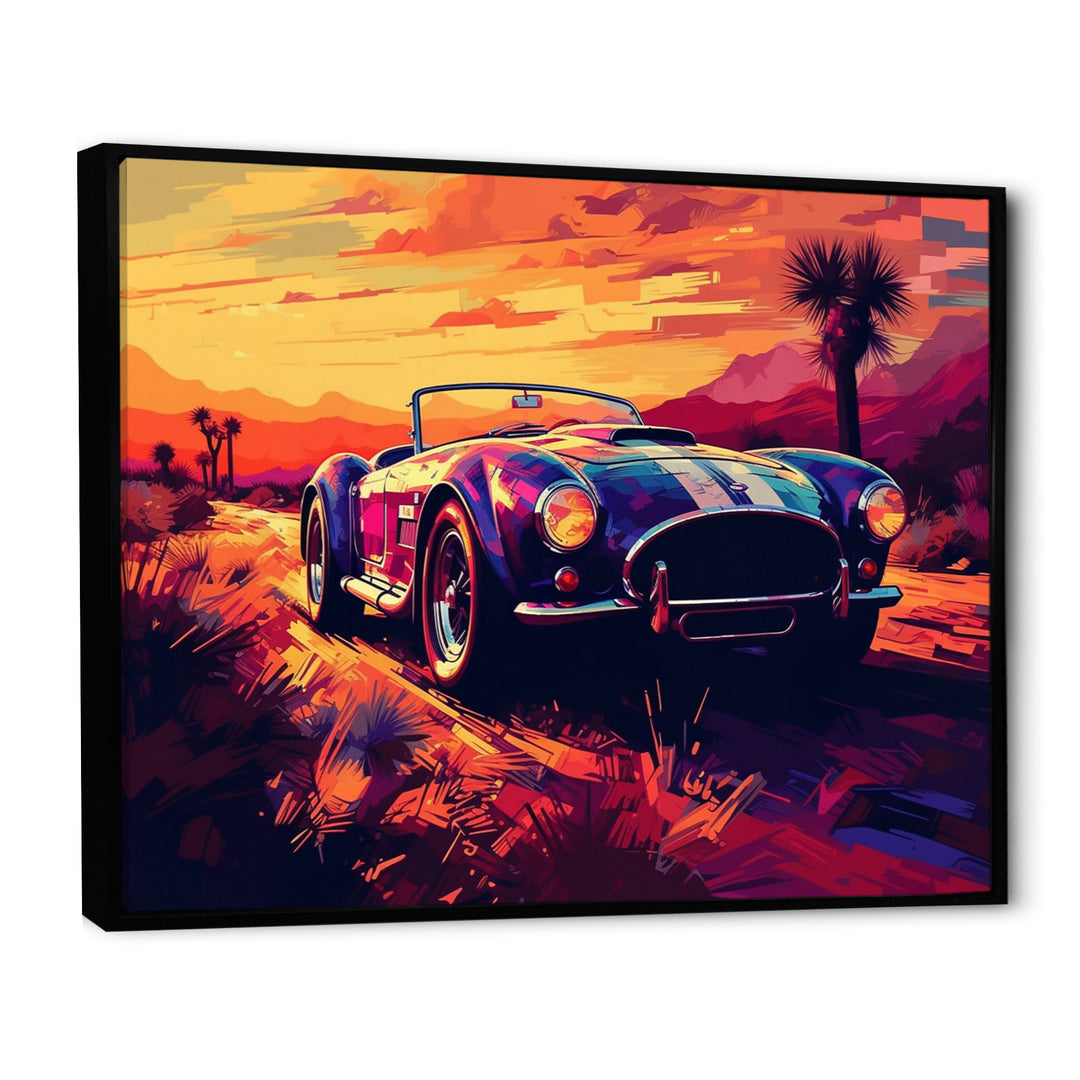Blue And Pink Artistic Portrayals Of Muscle Cars - Cars Off-Road Canvas Wall Art