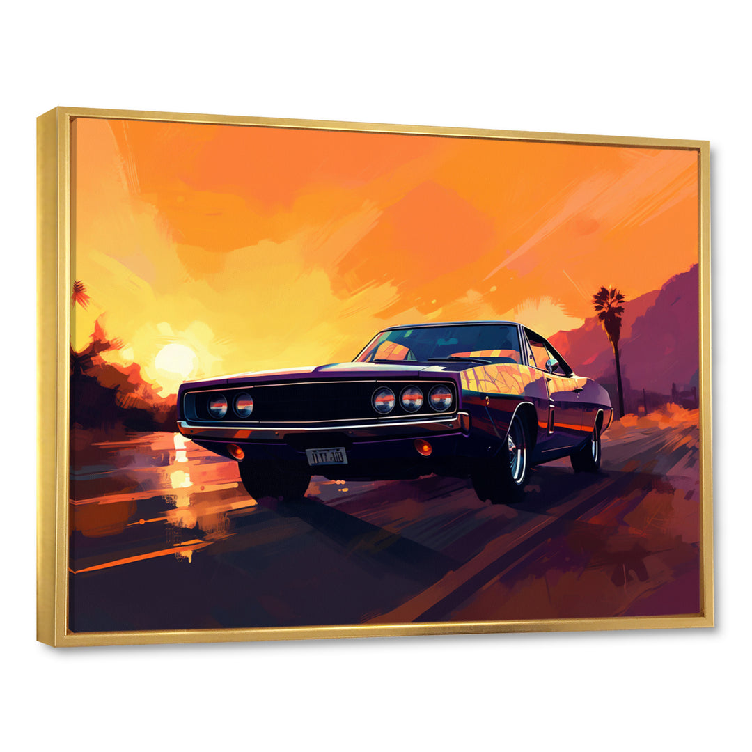 Yellow And Purple Artistic Portrayals Of Muscle Cars - Cars Off-Road Canvas Wall Art