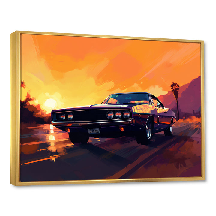 Yellow And Purple Artistic Portrayals Of Muscle Cars - Cars Off-Road Canvas Wall Art
