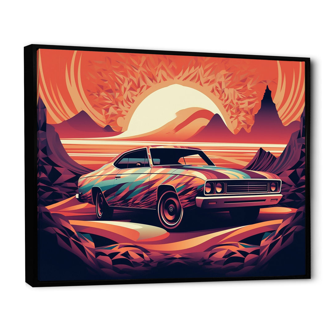 Orange And Purple Artistic Portrayals Of Muscle Cars - Cars Off-Road Canvas Wall Art