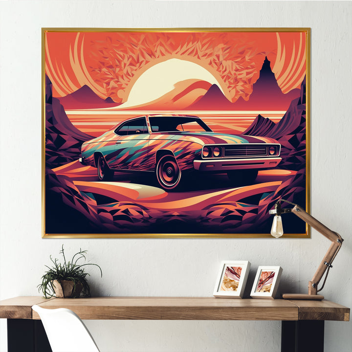 Orange And Purple Artistic Portrayals Of Muscle Cars - Cars Off-Road Canvas Wall Art
