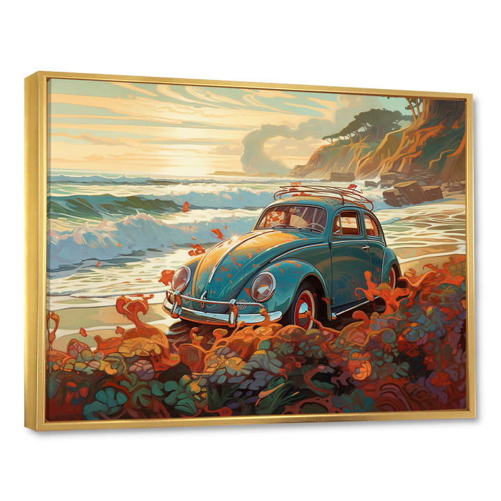 Green And Orange Vintage Charm Of The Beach Bug I - Cars Retro Canvas Wall Art