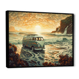 Green And Orange Retro Van On The Coastline I - Cars Retro Canvas Wall Art