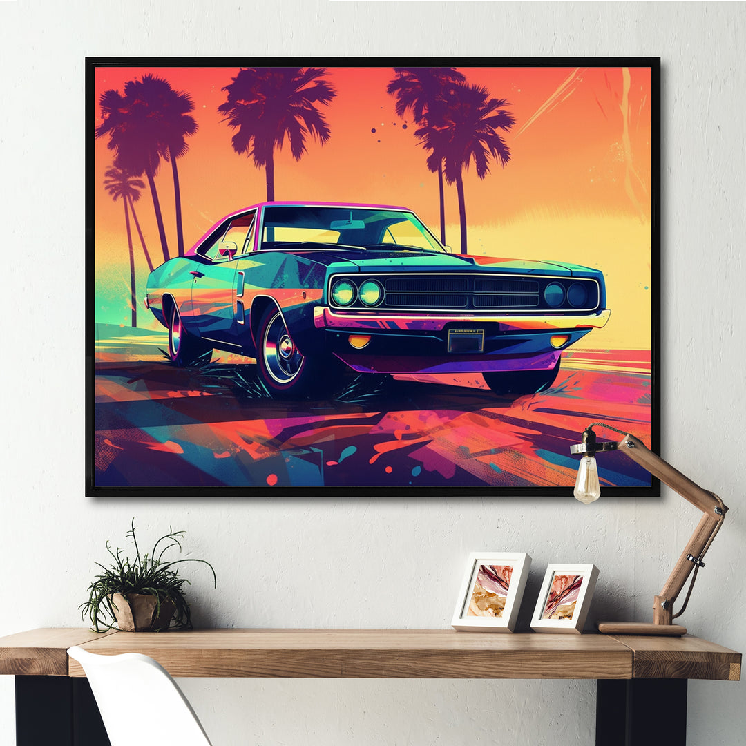 Green And Orange Exquisite Muscle Cars - Cars Off-Road Canvas Wall Art