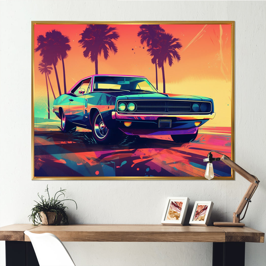 Green And Orange Exquisite Muscle Cars - Cars Off-Road Canvas Wall Art