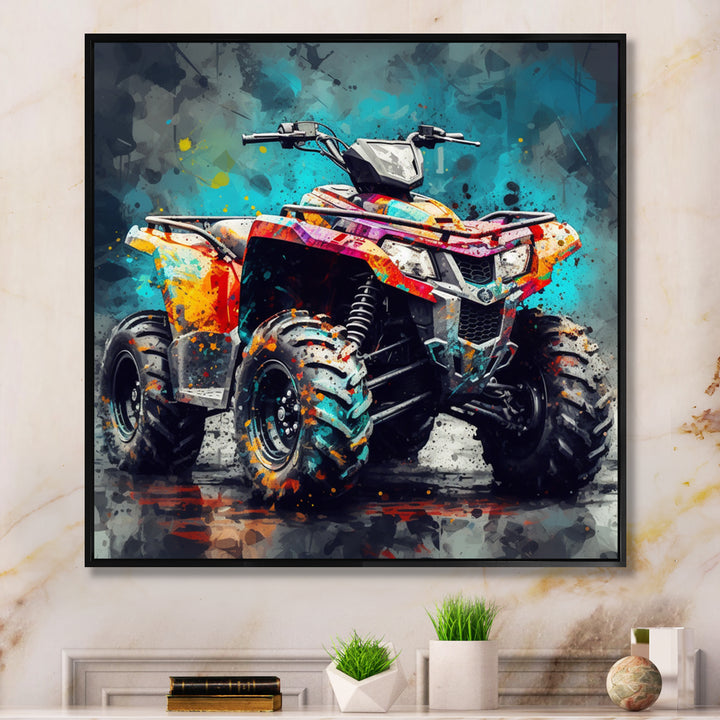 Green And Black Conquering Off road 4x4 - Motorcycle Canvas Wall Art