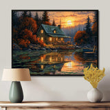 Autumn Sunset Cottage I - Landscapes Canvas Wall Art