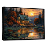 Autumn Sunset Cottage I - Landscapes Canvas Wall Art