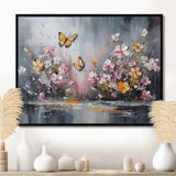 Flowers With White Butterflies II - Floral Canvas Wall Art