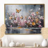 Flowers With White Butterflies II - Floral Canvas Wall Art