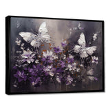 Purple And White Butterfly Wings And Flowers - Floral Canvas Wall Art