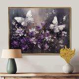 Purple And White Butterfly Wings And Flowers - Floral Canvas Wall Art