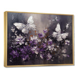 Purple And White Butterfly Wings And Flowers - Floral Canvas Wall Art