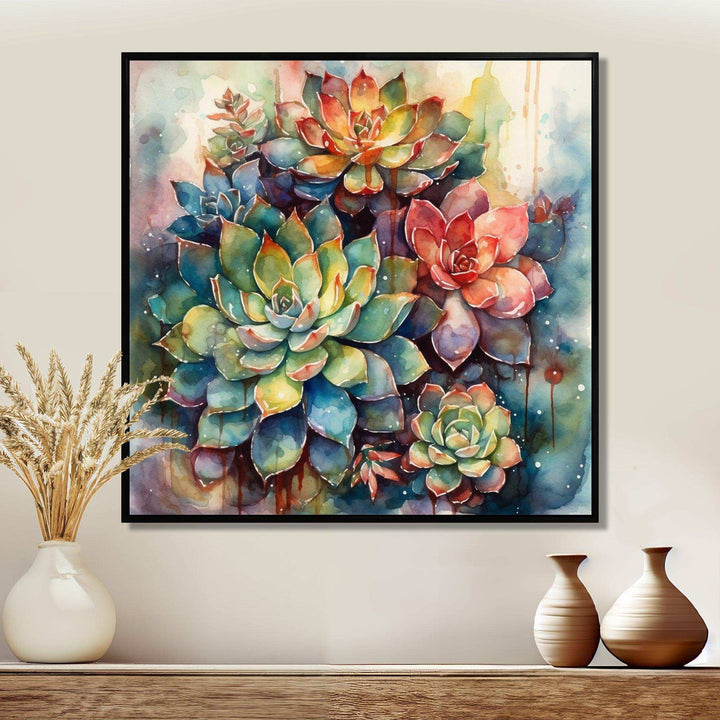 Green Red Cactus Scenery IV - Floral Canvas Wall Art