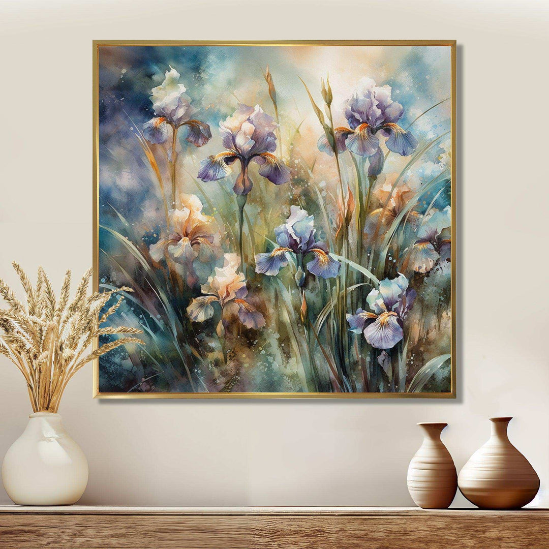 Purple Green Wild Iris I - Floral Canvas Wall Art