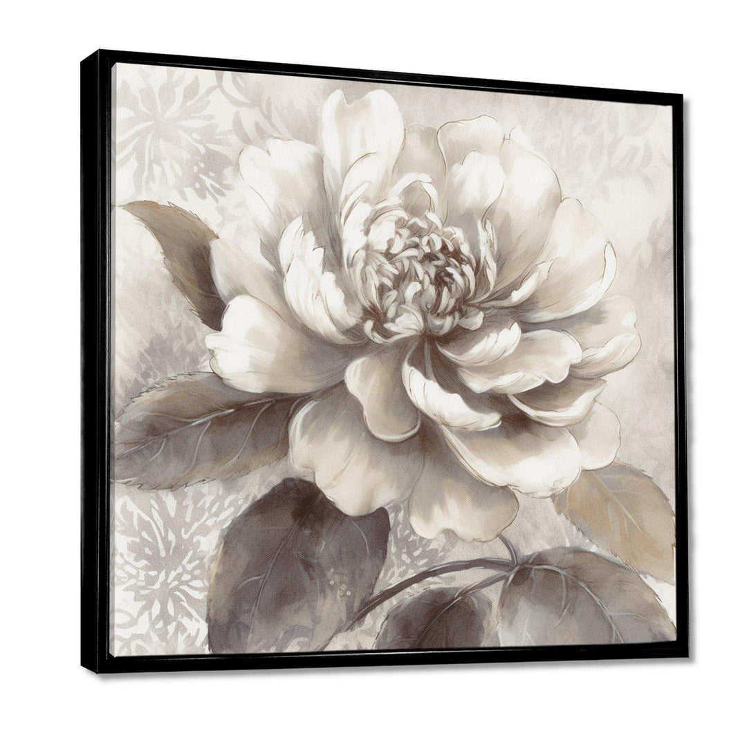 Grey Peonies On Branch II - Floral Canvas Wall Art