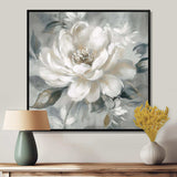 White Grey Peony Blooms In Motion I - Floral Canvas Wall Art