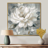 White Grey Peony Blooms In Motion I - Floral Canvas Wall Art