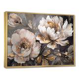 White Grey Peony Blooms In Motion IV - Floral Canvas Wall Art