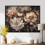 Cream Brown Peony Blooms In Motion - Floral Canvas Wall Art