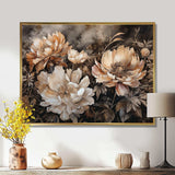 Cream Brown Peony Blooms In Motion - Floral Canvas Wall Art