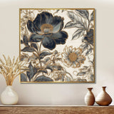 Blue Gold Peonies Symphony I - Floral Canvas Wall Art