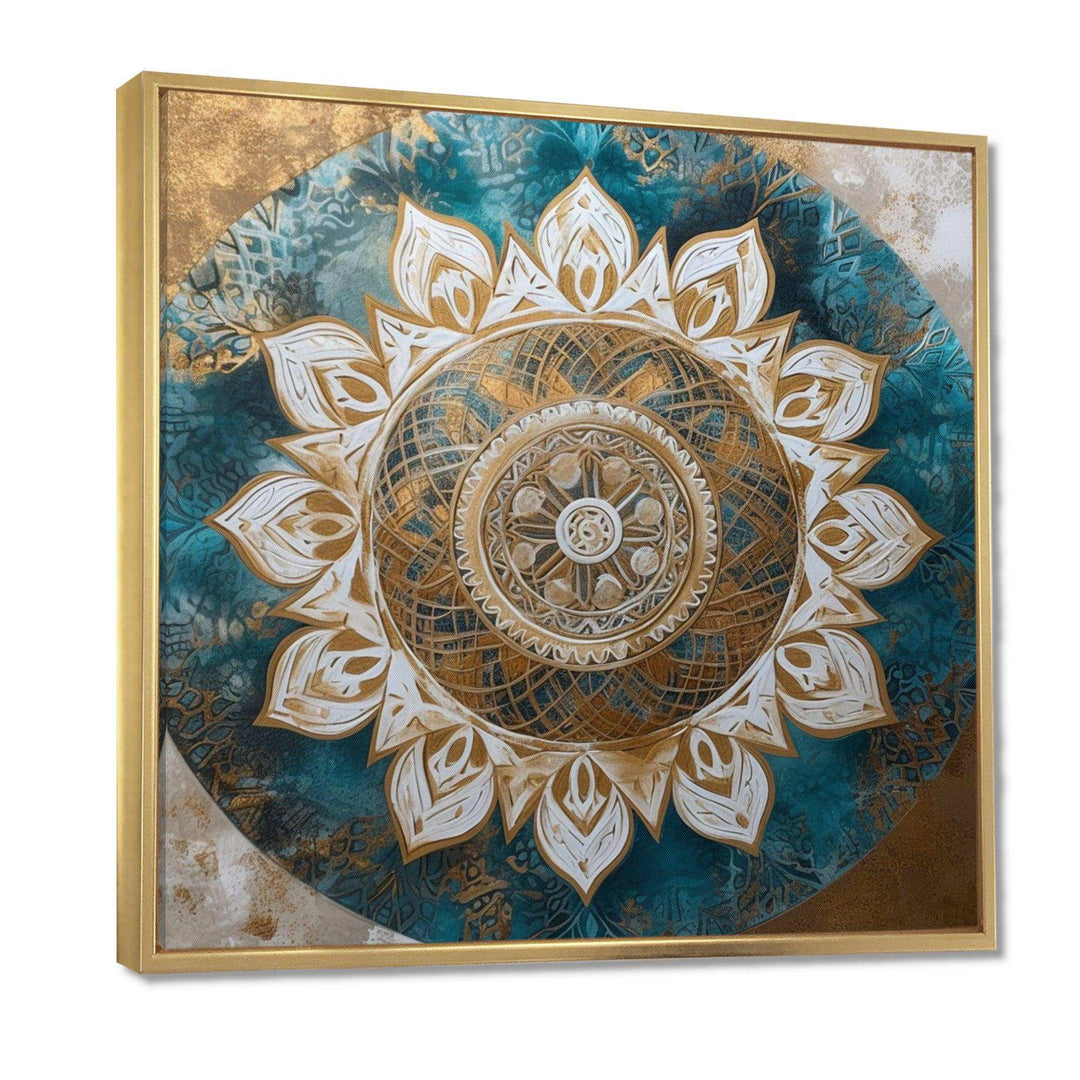 Teal And Gold Mandala II - Geometric Canvas Wall Art