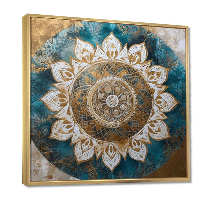 Teal And Gold Mandala II - Geometric Canvas Wall Art
