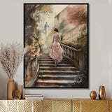 Elegant Woman Walking Down Stairs III - Fashion Canvas Wall Art