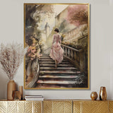 Elegant Woman Walking Down Stairs III - Fashion Canvas Wall Art