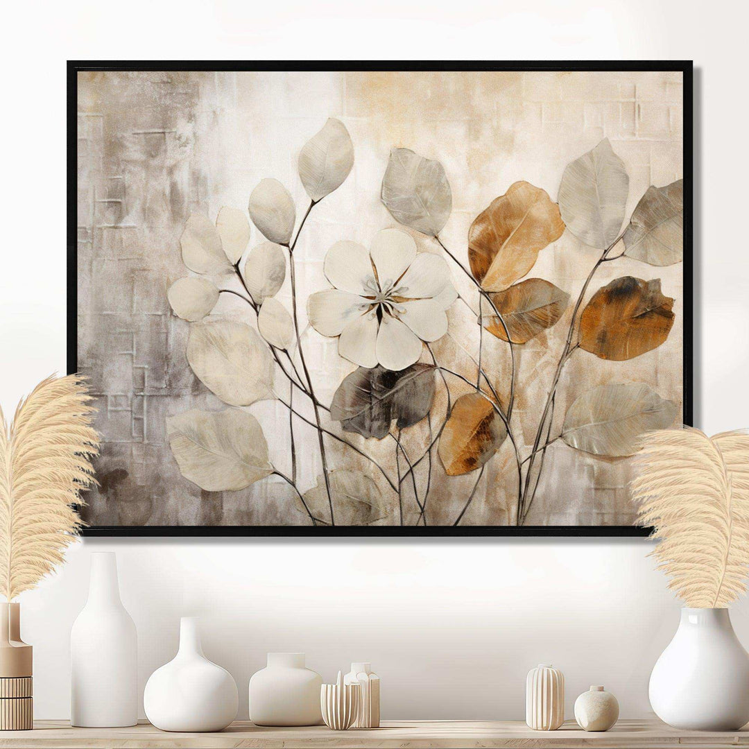 Idesignart beige botanical impressions iii abstract canvas wall art