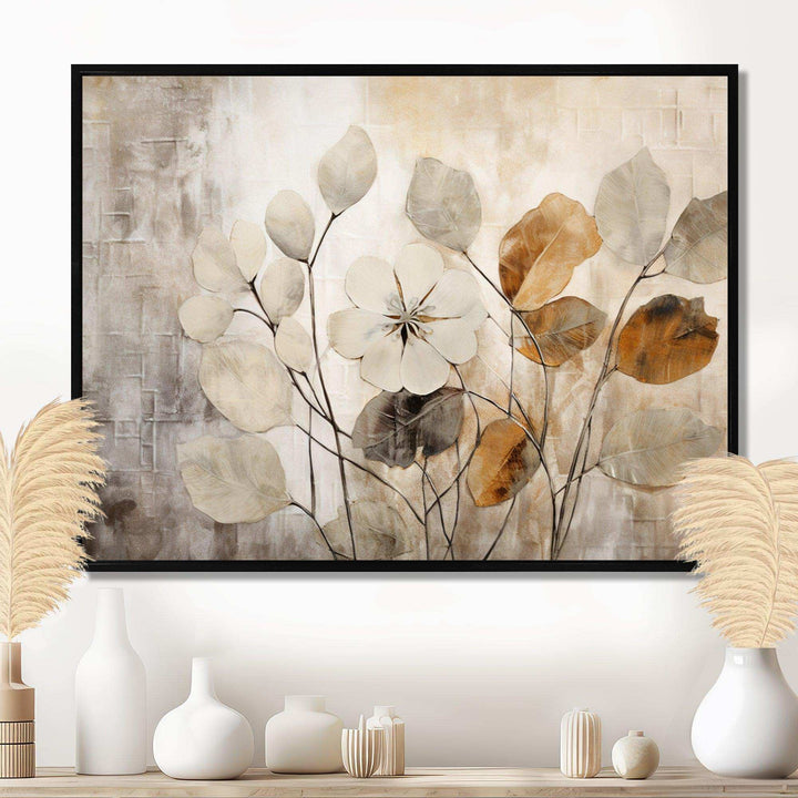 Idesignart beige botanical impressions iii abstract canvas wall art