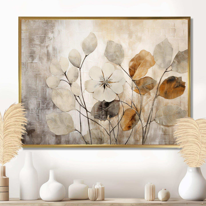 Idesignart beige botanical impressions iii abstract canvas wall art