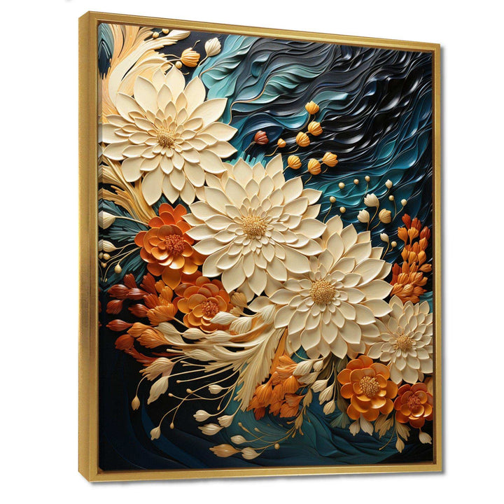 IDesignart Orange Teal Botanical Whirlwind III - Abstract Canvas Wall Art