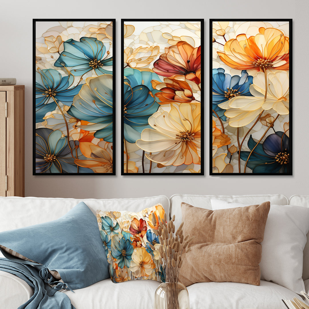 Teal Orange Petal Mosaics II - Multi-Panels