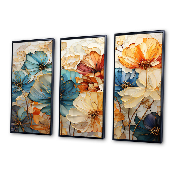 Teal Orange Petal Mosaics II - Multi-Panels