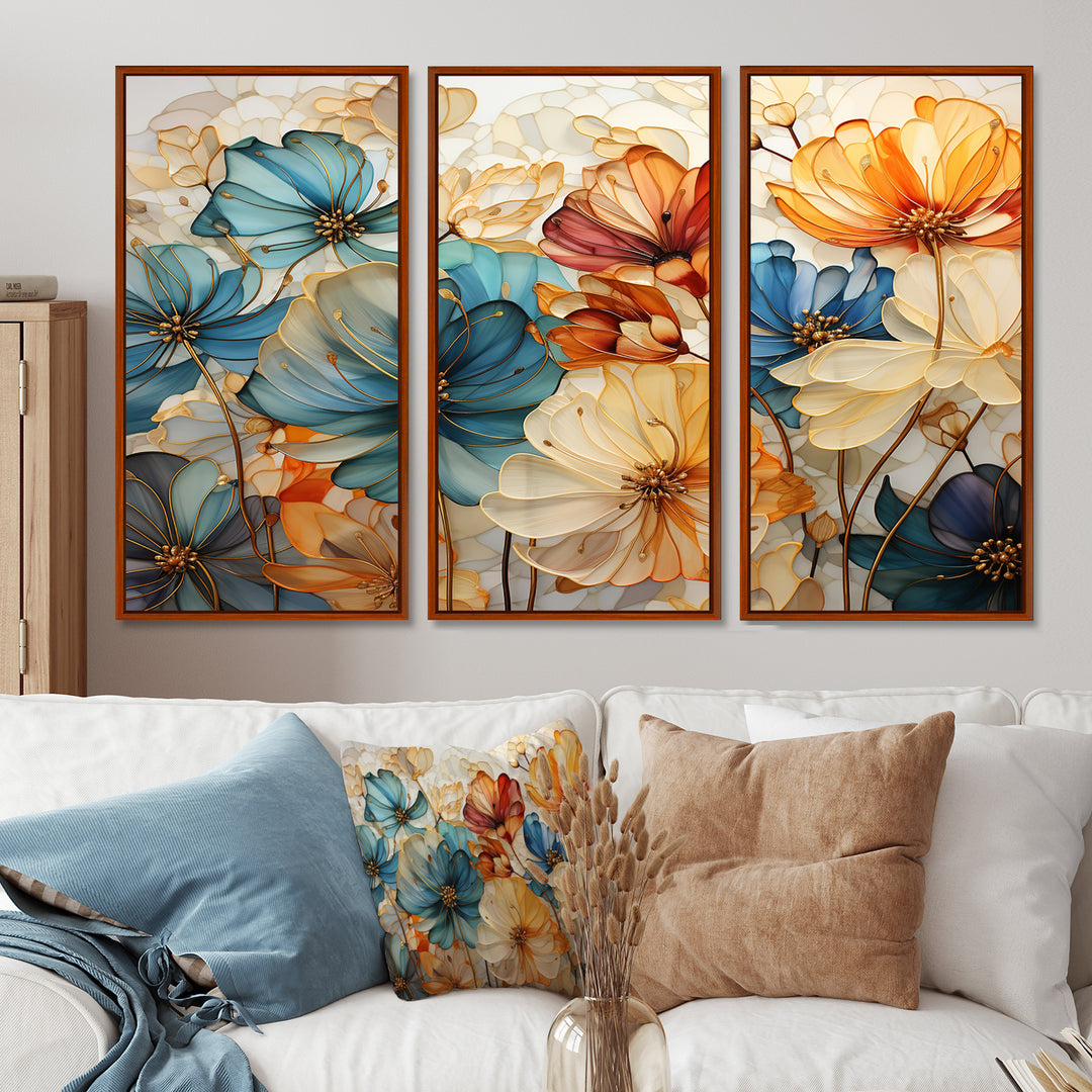 Teal Orange Petal Mosaics II - Multi-Panels