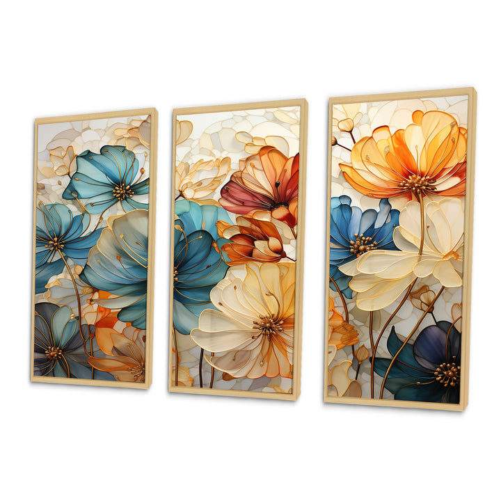 Teal Orange Petal Mosaics II - Multi-Panels