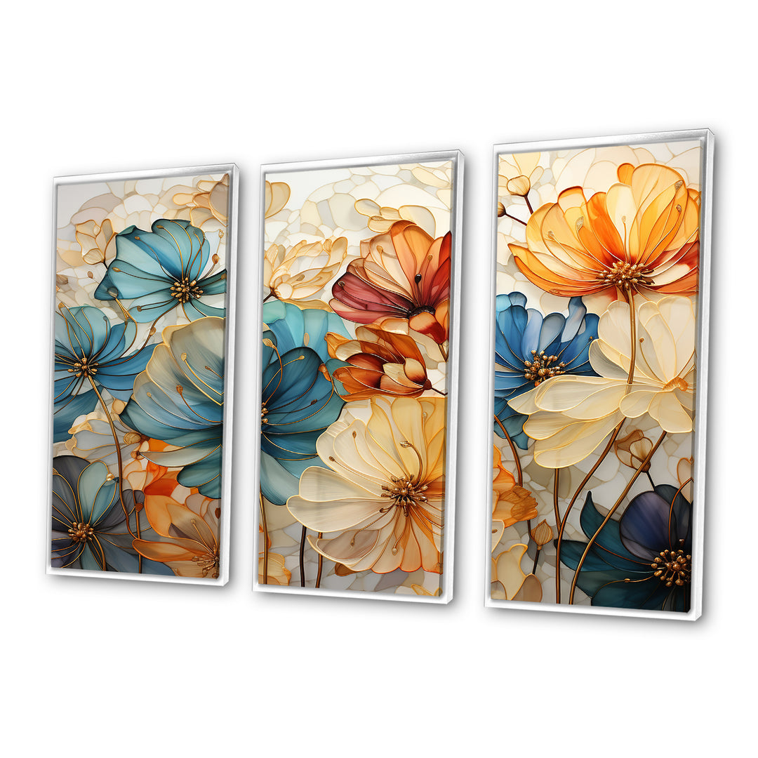 Teal Orange Petal Mosaics II - Multi-Panels