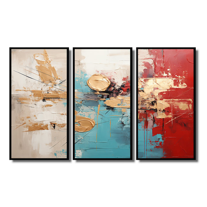 Gold Red Collage Majesty - Canvas Wall Art Set of 3