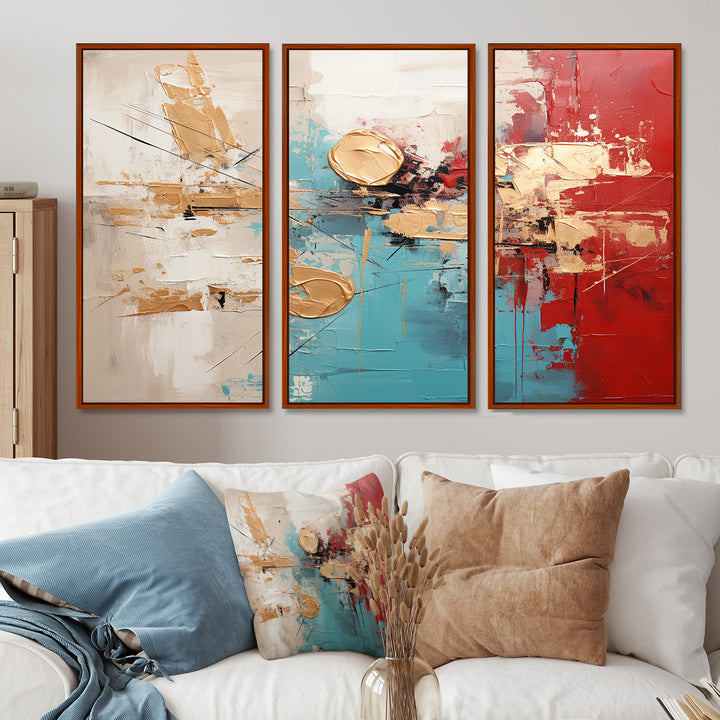Gold Red Collage Majesty - Canvas Wall Art Set of 3