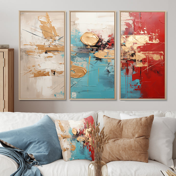 Gold Red Collage Majesty - Canvas Wall Art Set of 3