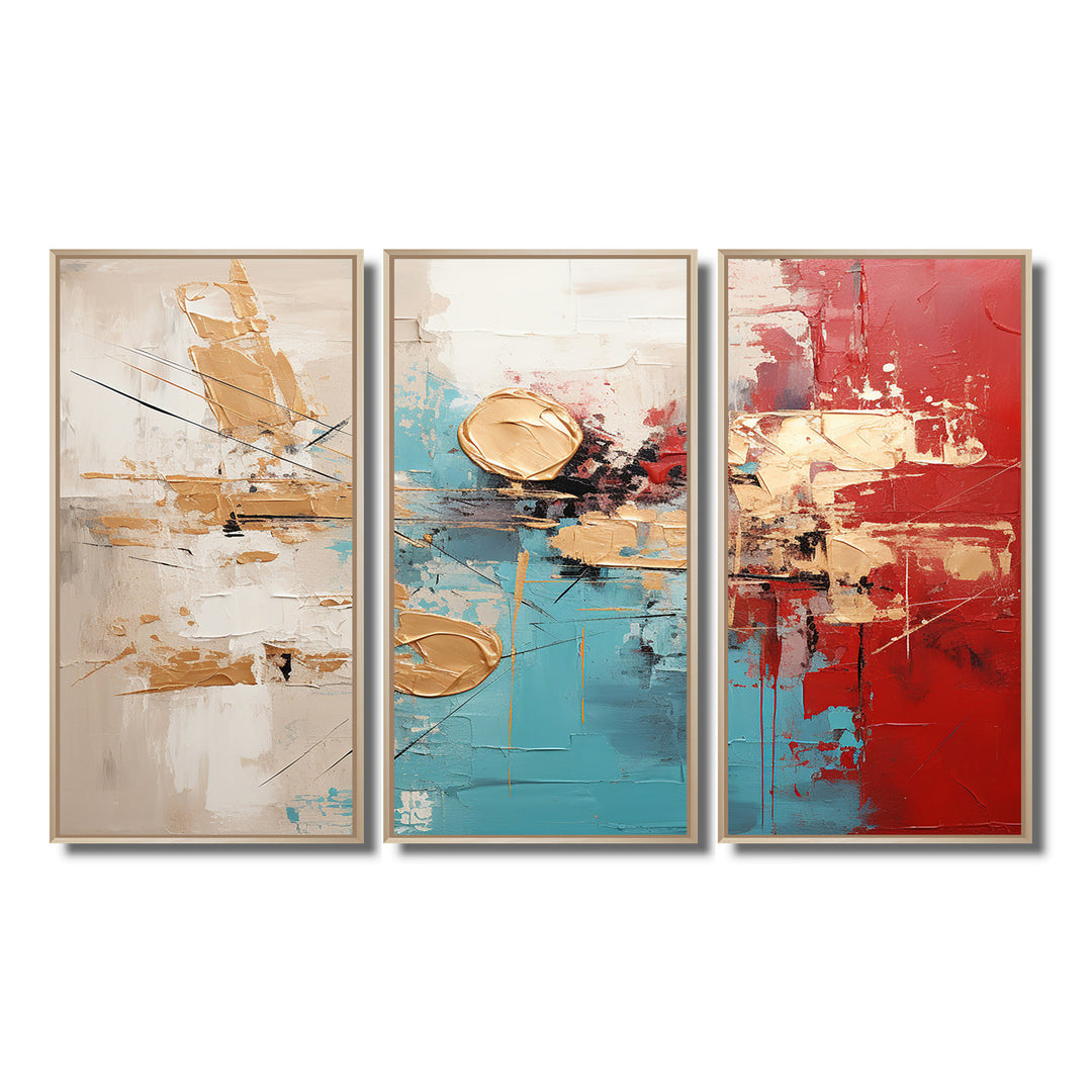 Gold Red Collage Majesty - Canvas Wall Art Set of 3