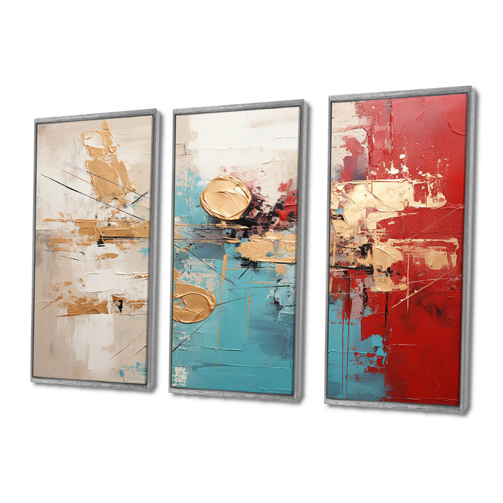 Gold Red Collage Majesty - Canvas Wall Art Set of 3