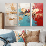 Gold Red Collage Majesty - Canvas Wall Art Set of 3