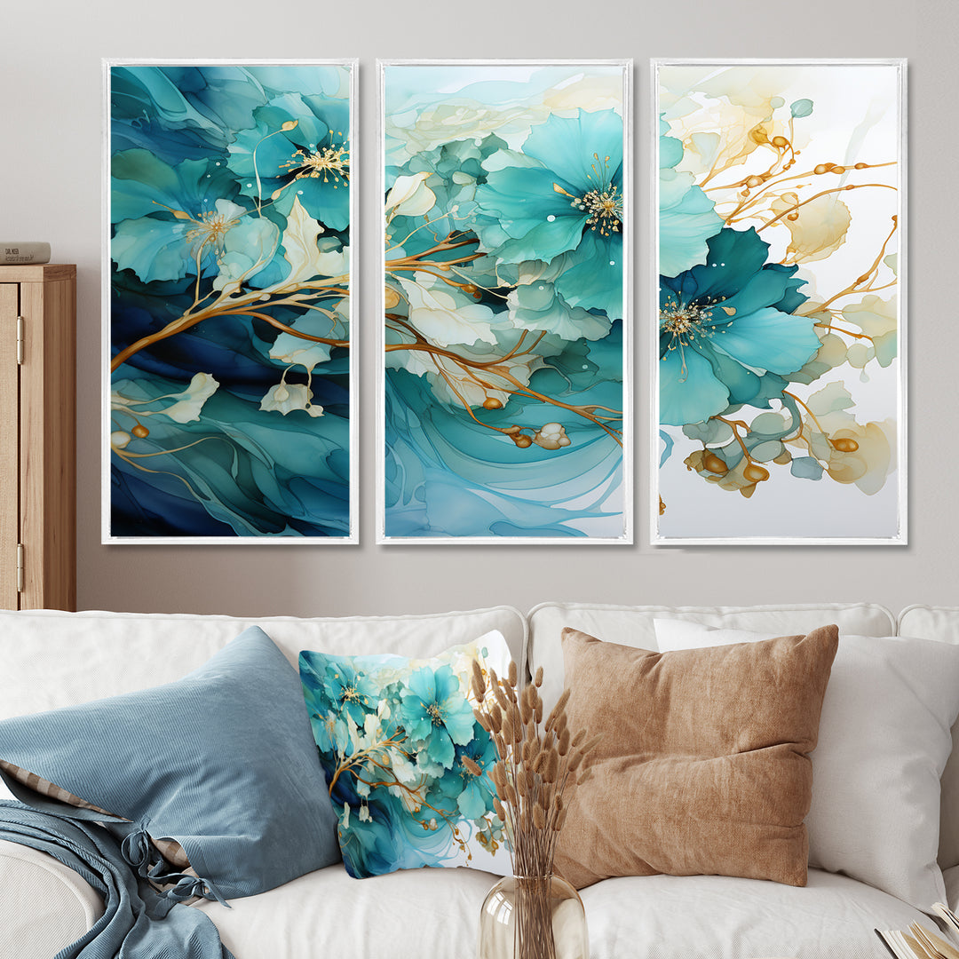 Teal Gold Abstract Fractal Mystic Mirage I - Multi-Panels