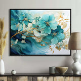 Teal Gold Abstract Fractal Mystic Mirage I - Abstract Canvas Wall Art