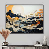 Grey Orange Line Art Landscape - Abstract Canvas Wall Art