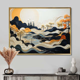 Grey Orange Line Art Landscape - Abstract Canvas Wall Art